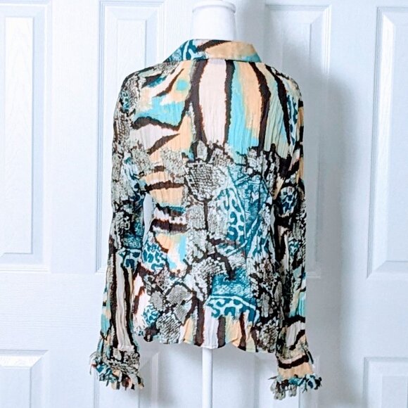 VIOLET & CLAIRE Women's Long Sleeve Crinkled Blouse Top Size XL Multi-Print - Picture 2 of 8